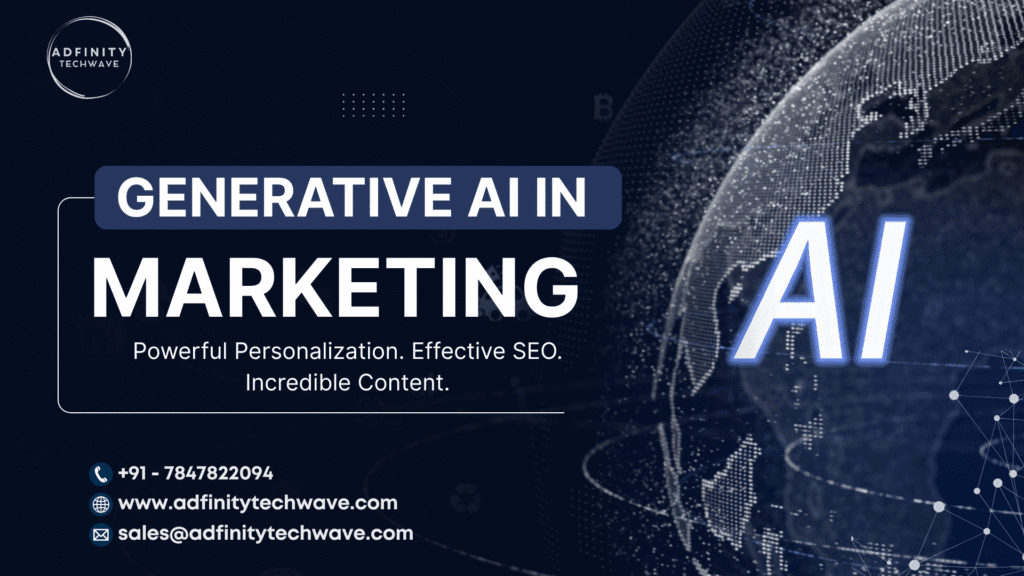 Futuristic digital marketing team using Generative AI in Marketing to create personalized content and optimize SEO strategies in 2025.