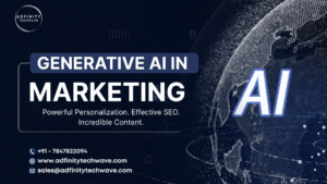 Futuristic digital marketing team using Generative AI in Marketing to create personalized content and optimize SEO strategies in 2025.